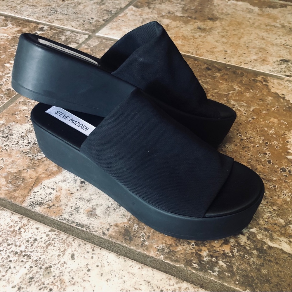 Steve Madden Brewer Wedge Platform Sandal, Black-9
